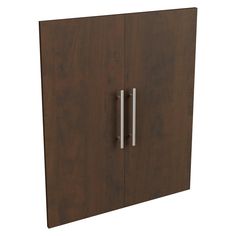 a wooden cabinet with two doors and handles