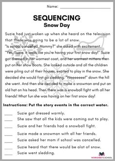 the snow day poem is shown in this worksheet for students to practice their reading skills