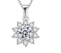 PRICES MAY VARY. Moissanite with GRA CERTIFICATE - Designed as a snowflake, this women necklace features a dazzling TWO carat Moissanite gemstone, outshining any diamond.Each moissanite stone has a unparalleled GRA report number on the girdle of the stone and comes with a Certificate of Authenticity.Moissanite can be 100% passed through a diamond pen which is perfect for those who want the look and sparkle of a diamond but want to avoid the costs issues that surround diamonds today. Handcrafted White Cubic Zirconia Necklace In Flower Shape, White Cubic Zirconia Flower-shaped Necklaces, White Cubic Zirconia Floral Necklace, White Cubic Zirconia Necklaces With Flower Shape, Diamond Pen, Snowflake Necklace, Halo Necklace, Sunflower Pendant, Snowflake Pendant