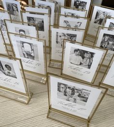 many framed photos are on display together