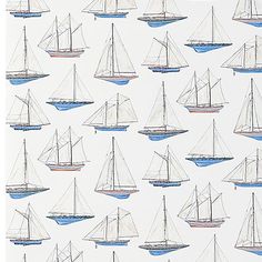 a white wallpaper with blue and red sailboats on the front, in various sizes