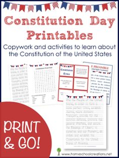 a poster with the words,'constitution day printables '