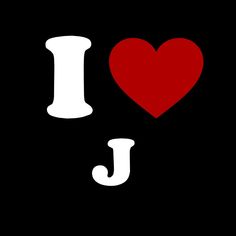 the word i love j is written in white on a black background with a red heart