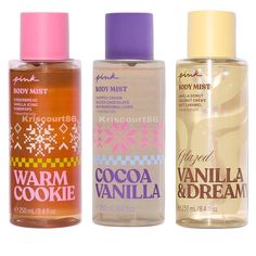 Listing Includes 3 Brand New Full-Size Vs/Pink Body Mists, Part Of Their Newly Released Holiday 2024 Sweet Gourmand Collection. All 3 Scents Smell Absolutely Delicious & Edible! Includes: 1 Warm Cookie Body Mist 1 Cocoa Vanilla Body Mist 1 Glazed Vanilla & Dreamy Body Mist Scent Descriptions: Glazed Vanilla & Dreamy: Notes: Vanilla Donut Coconut Creme Soft Caramel Yummy Gourmand Fragrance!! Smells Like A Freshly Baked Glazed Donut With Extra Vanilla Icing Warm Cookie: Notes: Vanilla Icing, Ginge Very Vanilla Pink, Dove Holiday Body Wash, Warm Perfume Scents, Vanilla Self Care, Best Scent Combos, Vanilla Body Care, Smell Good Combo, Vanilla Donut, Vanilla Body Mist