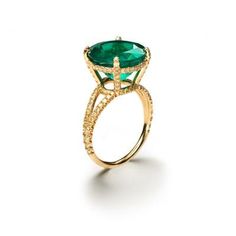 Paris Ring in 18k yellow gold set with a 8.50ct emerald from Zambia, the setting and the band are covered in natural yellow diamond micro-pave. Total diamond weight .80ct. Unconventional Engagement Rings, Paris Ring, Contemporary Fine Jewelry, Emerald Ring Vintage, Nyc Jewelry, Jewelry Advice, Pear Ring, Emerald Engagement, Yellow Gold Setting