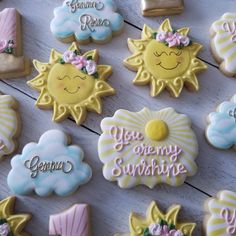 decorated cookies with the words you are my sunshine written on them