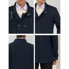 Classic lapels and delicate shoulder and cuff buttons, are the design of an elegant coat. This jacket features a stand-up collar and a double-breasted front to keep you warm and comfortable this winter. It is suitable for both formal and casual everyday occasions and reflects the glamour of men. A great choice for men's outdoor winter clothing, this jacket is a must-have in your wardrobe. Elegant Coats, Winter Clothing, Double Breasted Coat, Pea Coats, Casual Everyday, Winter Accessories, Men Winter, Stand Collar, Everyday Outfits