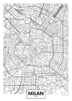 a black and white map of the city of milan, italy with lines in it