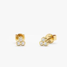 Triple Bezel Diamond Studs, Victoria Bezel Diamond, Solid Yellow, Diamond Earrings Studs, Diamond Studs, Earrings Handmade, Yellow White, Natural Diamonds, Solid Gold, Handmade Jewelry