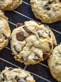 chocolate chip cookies on a cooling rack ready to go into the oven or baked in the oven