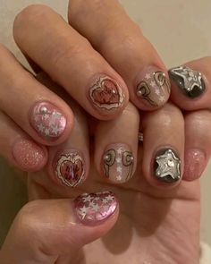 press on nails cute nails nail inspo  kawaii nail nail art fairy nails coquette nails star girl nails y2k nails Nail Inspo Kawaii, Nails Y2k Short, Short Nails Y2k, Star Girl Nails, Nails Star, Nails Coquette, Fairy Nails, Coquette Nails, Nails Y2k