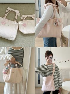 Pink Bow Shoulder Bag | Bag | Three Fleas Cute Cream Bags For Spring, Cute Cotton Shoulder Bag For Spring, Cute Pink Bags For Spring, Cute Cotton Bags For Spring, Pink Cotton Bag With Adjustable Strap, Cute Beige Cotton Shoulder Bag, Pink Cotton Shoulder Bag For Spring, Spring Pink Cotton Shoulder Bag, Casual Pink Shoulder Bag For Spring