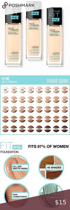 Maybelline Fit Me Matte + Poreless Liquid Foundation, Color 110 Interesting Makeup, American Makeup, Budget Makeup, Maybelline Fit Me Foundation, Makeup Face Charts, Makeup Shades, Face Art Makeup