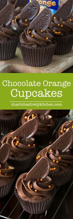 chocolate orange cupcakes on a cooling rack with the words chocolate orange cupcakes above them