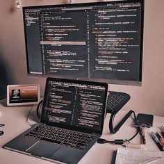 a laptop computer sitting on top of a desk