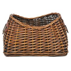 a brown wicker purse on a white background