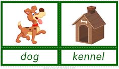 The animal homes and habitats flashcards for ESL students. Dog - kennel. Animal Houses Preschool, Animals And Their Homes Printables, Animal Homes Preschool, Writing Practice Preschool