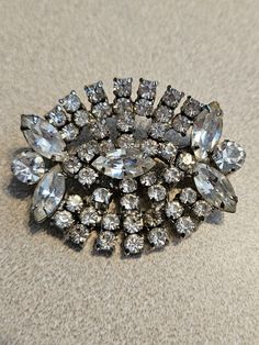 Vintage 2-Tier Clear Crystal Rhinestone Brooch Pin. Marquis And Round Rhinestone | eBay Vintage Rhinestone Pins For Party, Vintage Rhinestone Party Pins, Rhinestone Pins For Wedding, Wedding Pins With Rhinestones, Rhinestone Brooches, Vintage Brooch, Vintage Brooches, Clear Crystal, Crystal Rhinestone