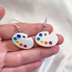 These cute paint palette earrings are made using nickel free and hypoallergenic earring hooks! Paint Palette Earrings, Artsy White Resin Earrings, Artistic White Drop Earrings, Artistic White Resin Earrings, Artistic White Round Earrings, Hand Painted White Fun Jewelry, Artistic White Nickel-free Earrings, Fun Hand Painted White Jewelry, Artsy White Pierced Earrings