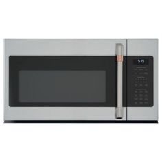 a stainless steel microwave oven with the door open