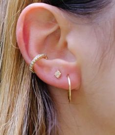 a close up of a person wearing an ear piercing