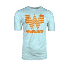 view whataburger lockup tee in ice blue with orange print In The Room, Double Take, The Ice, The Cool, Ice Blue, Exclusive Designs, T Shirt, Blue, Design