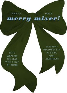 a green ribbon with the words merry mixer on it's front and back side