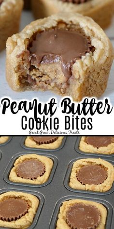 peanut butter cookie bites with chocolate filling in the middle