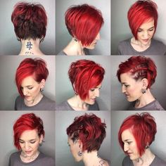 Hair Long Front Short Back, Red Undercut, Pixie Back, Modern Pixie, Pretty Short Hair, Funky Hair, Funky Short Hair, Asymmetrical Hairstyles