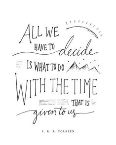 a handwritten quote with the words all we have to decide is what to do with the time given to us