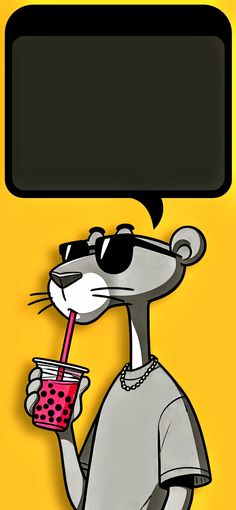 a cartoon rat holding a drink and talking on the phone