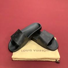 Lightly Worn Louis Vuitton Slides Size 9, Has A Light Scuff On Bottom Of The Heal, Very Clean Though. Comes From Non Smoking Home With Dust Bag, No Box Louis Vuitton Slides, Shoes Louis Vuitton, Louis Vuitton Black, Louis Vuitton Shoes, Slip Ons, Loafer Shoes, Slides, Dust Bag, Men's Shoes