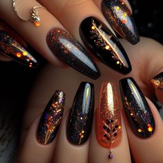 Dark Autumn Nail Designs, Fall Nail Art Designs Short, Elegant Coffin Nails, Nails Classy