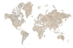 a map of the world is shown in brown and beige colors, with white background