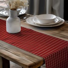 Red Windowpane Homespun Plaid Table Runner Placemat pattern 301 Table Runners And Placemats, Windowpane Plaid, Placemats Patterns, Table Runner And Placemats, Rustic Farmhouse Style, Country Charm, Retro Mid Century, Fabric Pattern, Country Farmhouse