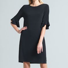 This Perfect Little Black Dress With Flounce Sleeves Just Past The Elbow, And V Back With Tie Is Just The Cutest Piece For A Night Out. The Dress Hits At The Knee With A Straight Silhouette. Fits True To Size. Soft And Silky The Fabric Is Wrinkle Free And May Be Washed On Delicate Or By Hand And Hung To Dry. 70%Polyester, 20%Rayon And 10% Spandex. Wear To Any Special Occasion Or Just A Night Out. Woo Dress, Dress With Flounce, Perfect Little Black Dress, Flounce Sleeve, Wrinkle Free, Tie Backs, Tie Back, The Cutest, The Knee