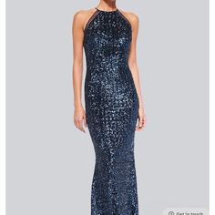 Badgley Mischka Halter Neck Navy Blue Sequined Evening Gown Dress Sz 14 $660 Nwt Brand New With Tags. Retails For $660.00. Please Check The Measurements Before Purchasing To Ensure A Good Fit. Approximate Measurements In Inches While Laying Flat: Front Length: 65.5 From Top Of The Strap To Bottom Of The Hem. Back Length: 69 Pit To Pit : 18 Waist: 16 The Dress Weights About 2 Lb And 1.3 Ounces. Please See Photos Closely For More Details And Condition. Pictures Are Important Part Of The Descriptio Glamorous Blue Floor-length Mother Of The Bride Dress, Glamorous Blue Evening Maxi Dress, Glamorous Blue Maxi Dress For Wedding, Blue Sequined Mother Of The Bride Dress For Gala, Blue Glamorous Maxi Dress For Gala, Glamorous Blue Maxi Gown, Blue Glamorous Fitted Mother Of The Bride Dress, Glamorous Blue Fitted Mother Of The Bride Dress, Blue Sequin Maxi Dress For Wedding