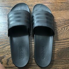 Size 17 See Pictures For Measurements New Without Tags - Tried On Only Questions? Leave A Comment Below! Spring Black Slip-resistant Sandals, Casual Black Adidas Flip Flops, Adidas Black Synthetic Flip Flops, Comfortable Black Adidas Sandals, Shoes Adidas, Adidas Black, Black Adidas, Adidas Shoes, Slide Sandals