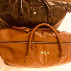 Classic Personalised Nuhide PU Leather Weekender Holdall Bag - Etsy Monogram Leather Bag In Rectangular Shape, Rectangular Leather Bag With Monogram, Rectangular Leather Monogram Bag, Gold Leather Satchel As A Gift, Personalized Brown Bag For Gift, Personalized Brown Rectangular Bag, Personalized Rectangular Brown Bag, Personalized Brown Bags For Everyday Use, Leather Monogram Bags For Travel