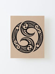 a black and white drawing of the letter s in a circular design on a beige background