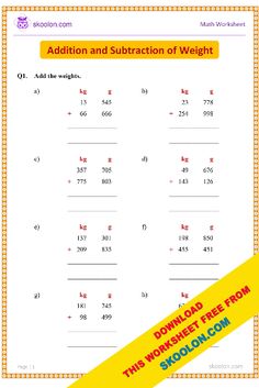 addition and subtraction of weight worksheet