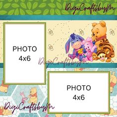 winnie the pooh and friends photo frame with name tags for birthday or baby shower