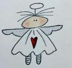 a drawing of an angel holding a heart