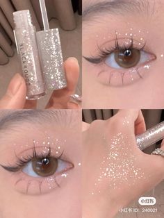 Cute Eyeliner, Glitter Aesthetic, Eye Glitter, Chinese Makeup, Makeup Glitter, Cute Eye Makeup, Ethereal Makeup