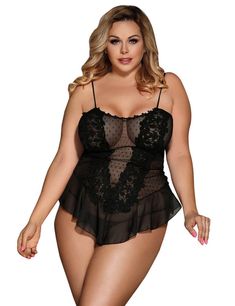 #ad Premium Quality Sexy Plus Size 8-22 Elegant Black Babydoll Lingerie Lace Floral Peplum Hot, Fashion sexy clothing Night Skirt, Lingerie Plus, Women Embroidery, Lingerie Babydoll, Lingerie Plus Size, Look Plus Size, Lace Material, Lace Babydoll, Babydoll Lingerie