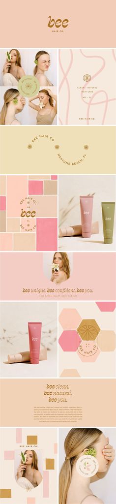 a series of photos showing different types of hair and body care products in various colors