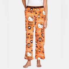 Nwt Hard To Find/Sold Out Size Medium Orange Sleepwear For Halloween, Casual Halloween Orange Sleepwear, Hello Kitty Pants, Kuromi Clothes, Halloween Pajama Pants, Night Shorts, Hello Kitty Black, Kitty Clothes, Hello Kitty Clothes