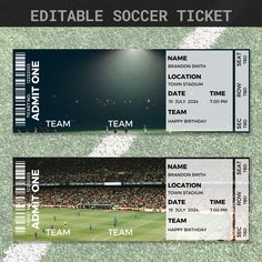 two soccer ticket holders with the names of teams on them, and an image of a stadium