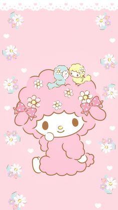 an image of hello kitty with flowers on her head