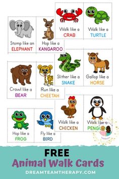 an animal walk card with the words, animals like a turtle and other animals on it